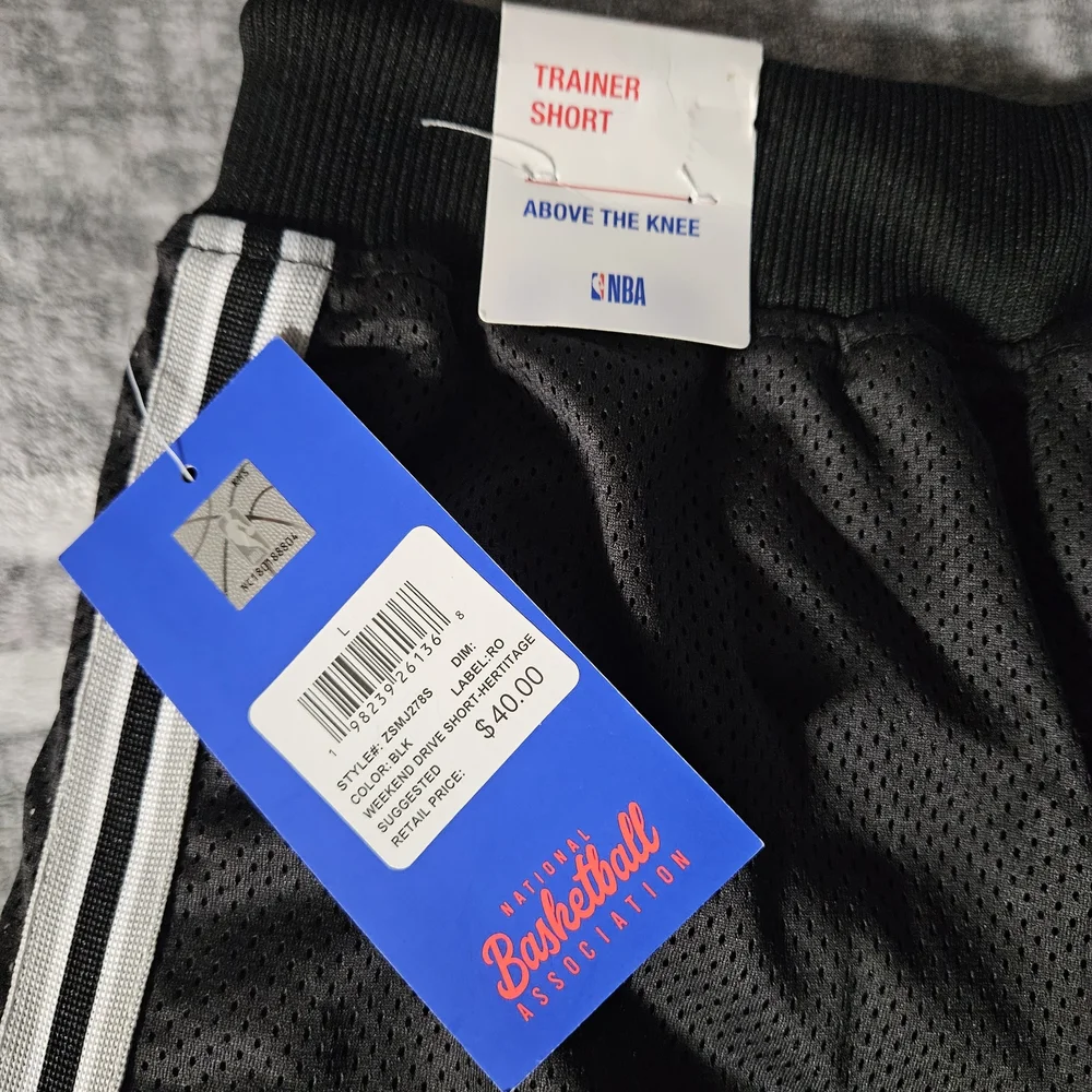 NBA Heritage Trainer Shorts Men’s L Black White Stripe – Above the Knee